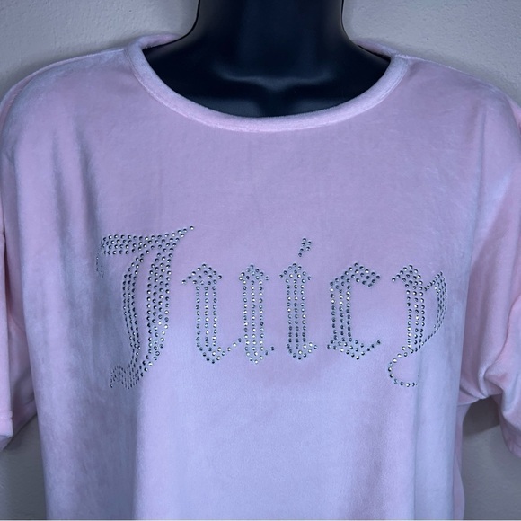 LARGE JUICY COUTURE PINK VELOUR CROP TOP STUDDED TEE STRETCH - Picture 4 of 10